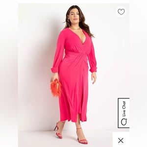{NEW} Eloquii Pink Midi-Maxi Wrap Event Dress